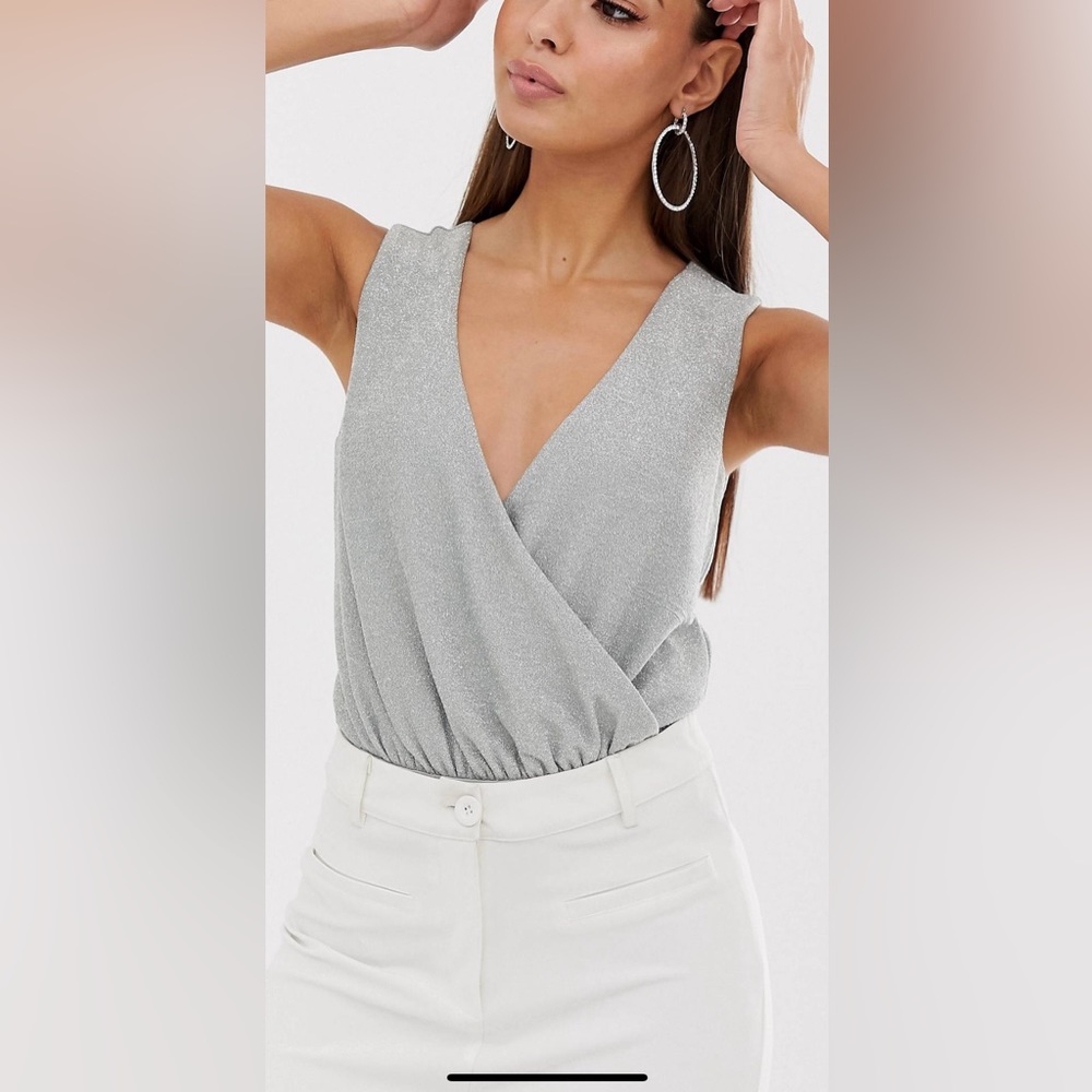 Wrap front glitter bodysuit